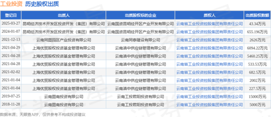 工業(yè)投資接受昆明經(jīng)濟(jì)技術(shù)開發(fā)區(qū)投資開發(fā)(集團(tuán))出質(zhì)股權(quán),數(shù)額為43.34萬(wàn)元
